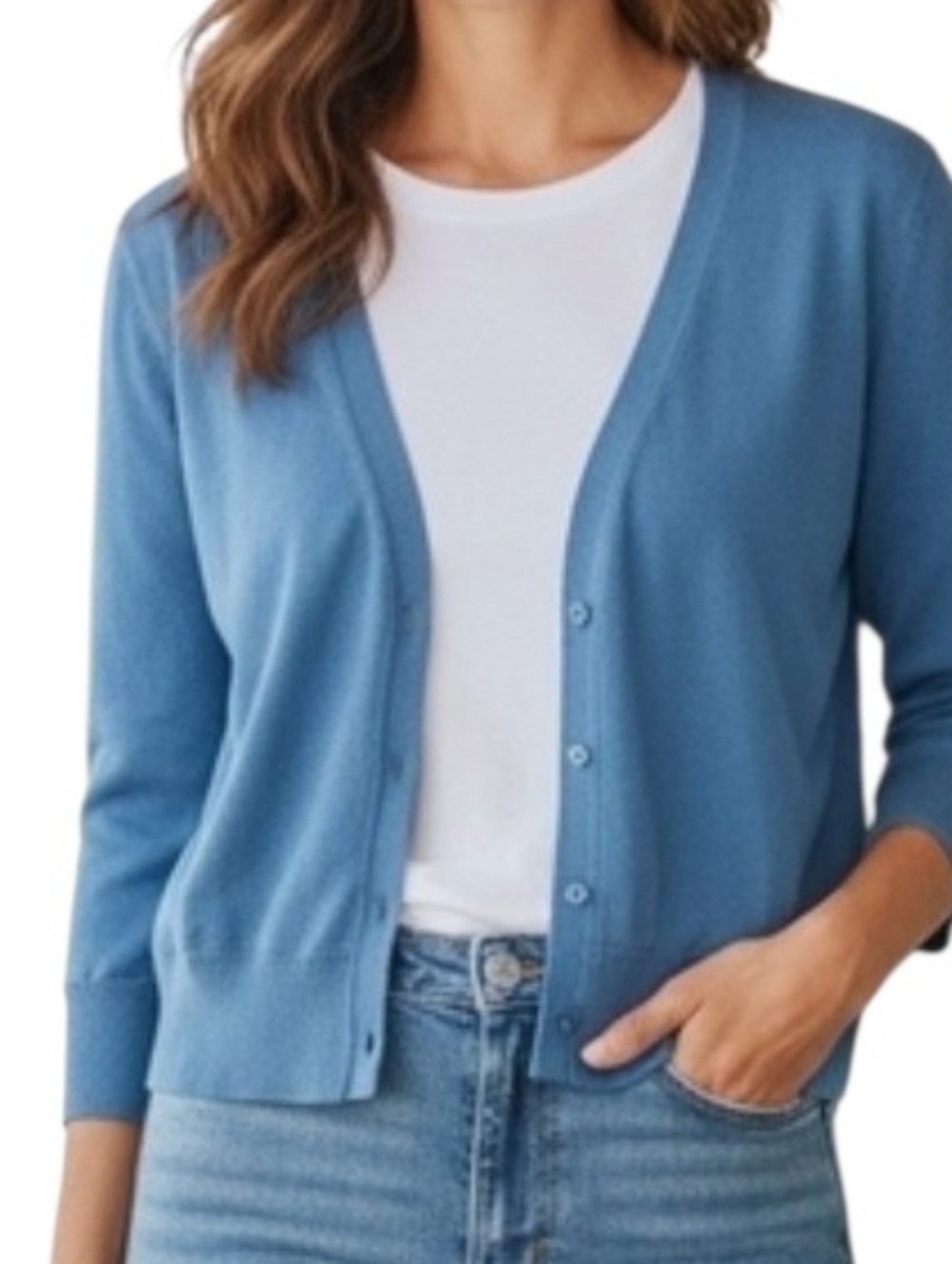 Fashion Bug Dusty Blue V-Neck Button Cardigan